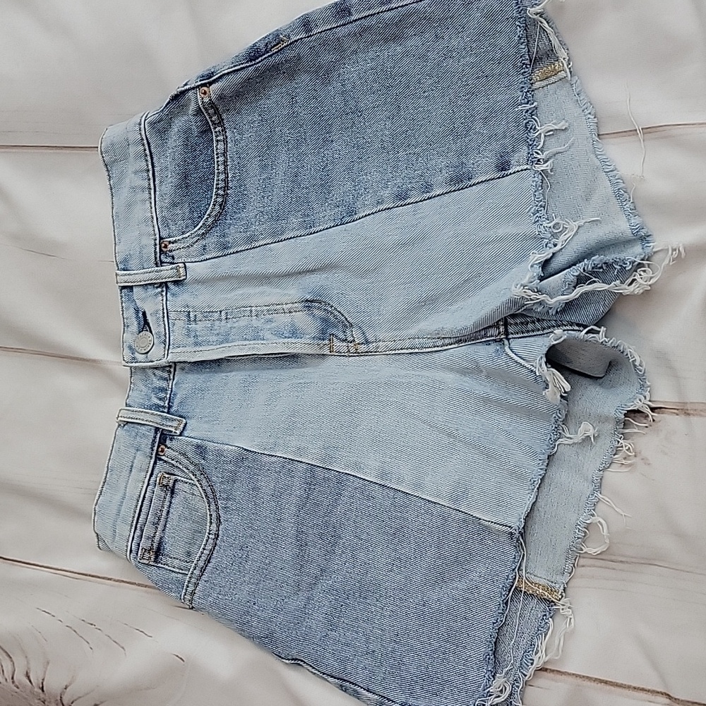 Pacsun Two Tone Icon High Rise Denim Button Fly Shorts Size 25 Patchwork Style